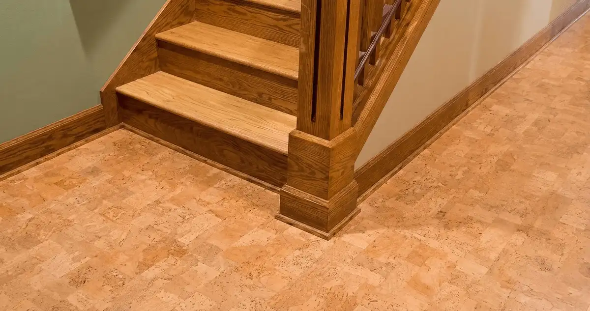 End of a staircase with cork flooring in Fort Lauderdale, FL